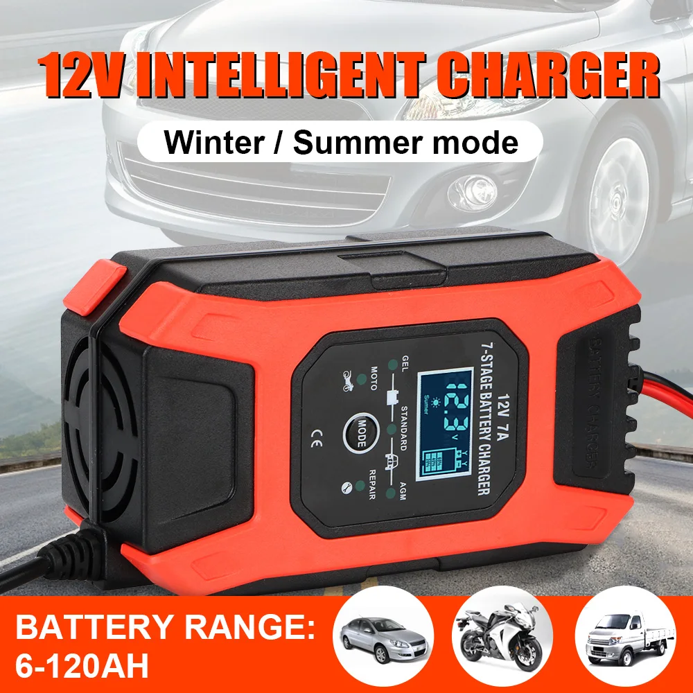 

12V 7A Wet Dry Lead Acid Battery Chargers Digital LCD Display 7 Stage Automatic Smart Car Batteries Charger Cartronics Universal