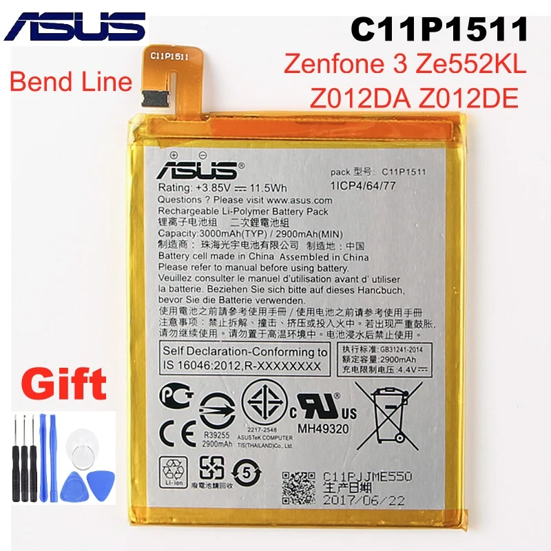Оригинальный аккумулятор высокой емкости ASUS C11P1511 для Zenfone3 Ze552kl Z012da Z012de 2900 мАч