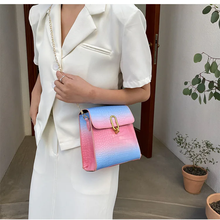 

Luxury Designer Gradient Color Alligator Handbags Women 2021 Mini Shoulder Messenger Purses Fashion Female Chains Phone Bolsa