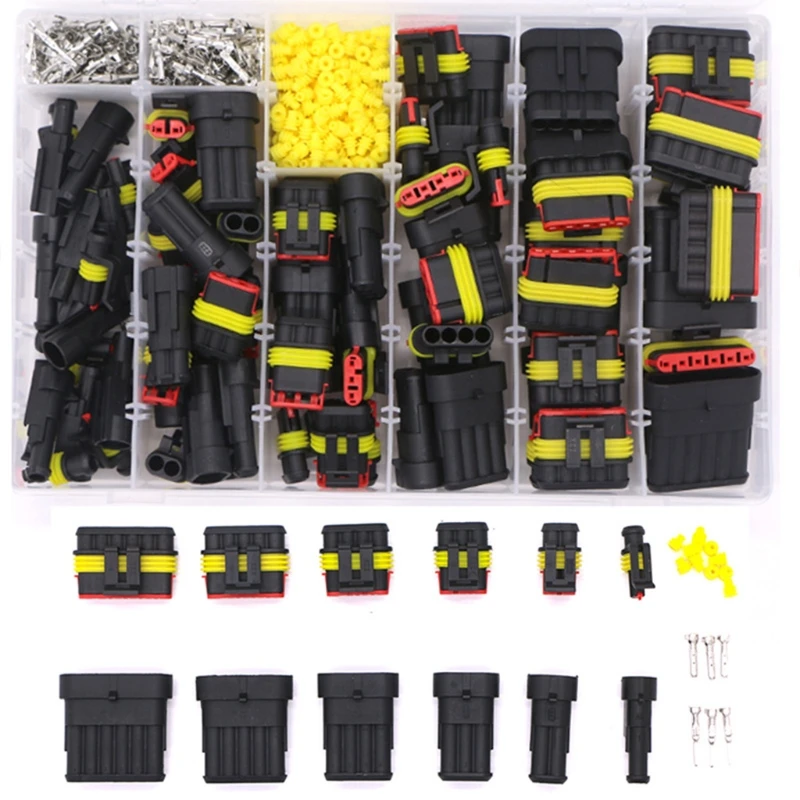 

1-6Pins HID Waterproof Connectors 43 Sets Car Marine Seal Electrical Wire Connector Plug Truck Harness 300V 12A