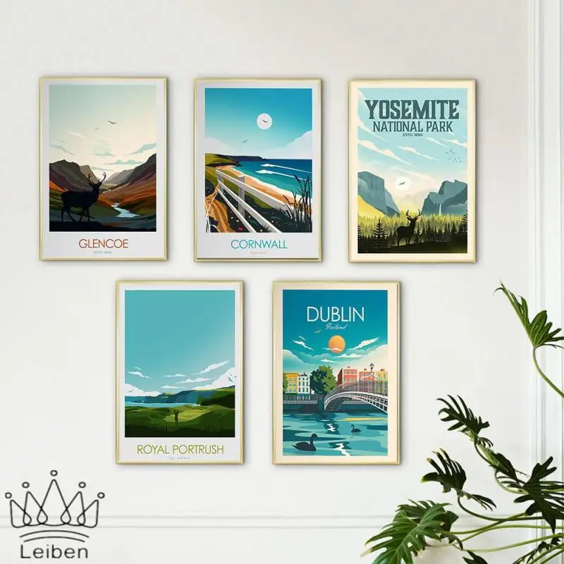 Ретро-постер туристического городского пейзажа Дублин Ирландия глакоке пейзаж