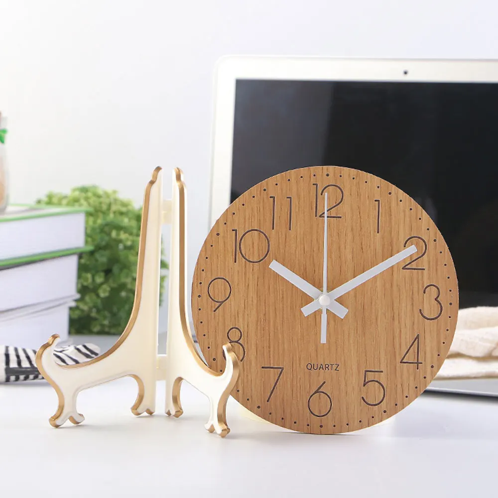 Маленькие круглые бесшумные настольные часы с повтором сигнала деревянные