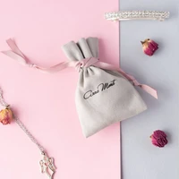 gray flannel gift bags pink ribbon 8x10cm 9x12cm 10x15cm 13x17cm custom logo cosmetic jewelry microfiber pouches