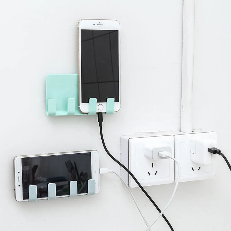 1pc Cell Mobile Phone Storage Rack Wall Sticking Shelf with Hooks Creative Adhesive Charging Racks Bathroom Shelves | Дом и сад