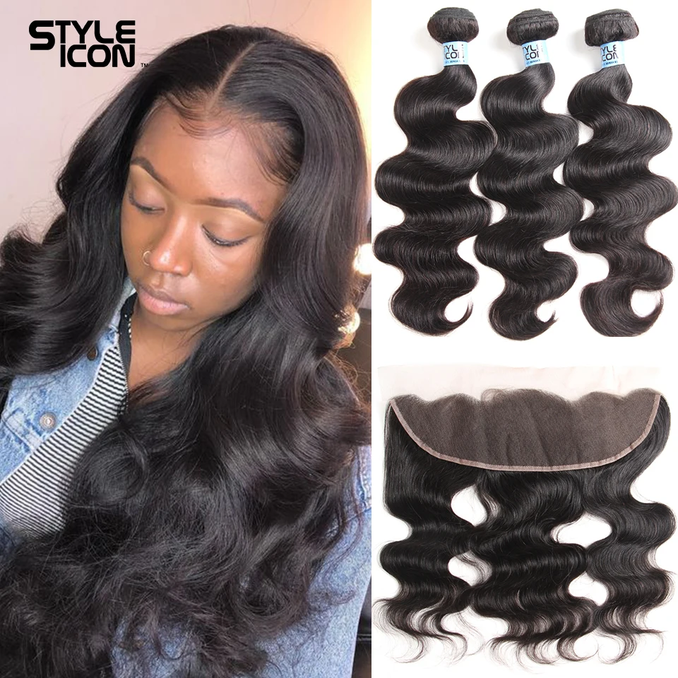 

Бразильские волнистые волосы с фронтальной человеческих волос 3/4 пряди волнистые пряди с закрытием 13x4 уха до Кружева Фронтальные 30