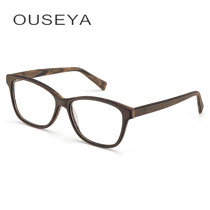 

Acetate Glasses Frame For Men Vintage Transparent Wood Grain Optical Clear Retro Trendy Armacao De Eyeglasses For Man #M3563