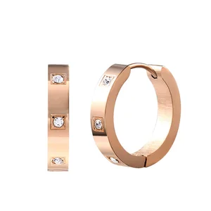 Серьги-кольца женские из розового золота крошечный Циркон пробы с фианитами