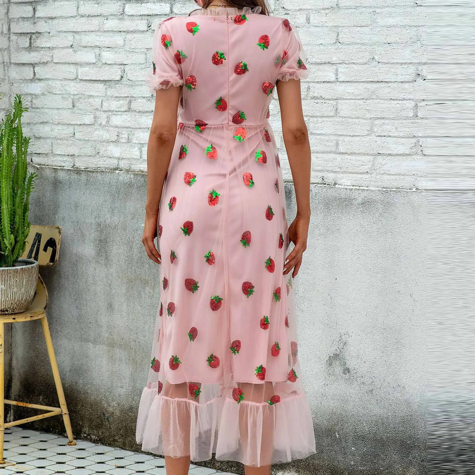 Женское платье с рукавами фонариками длинное Повседневное V образным вырезом и