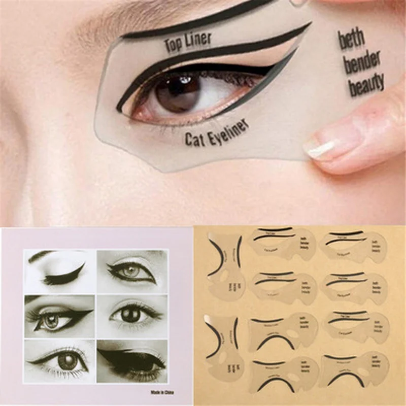 

10pcs Eyeliner Stencil Cat Eye Fish Tail Double Wing Eyeliner Stencil Models Template Shaping Tools Eyebrows Template Card DIY