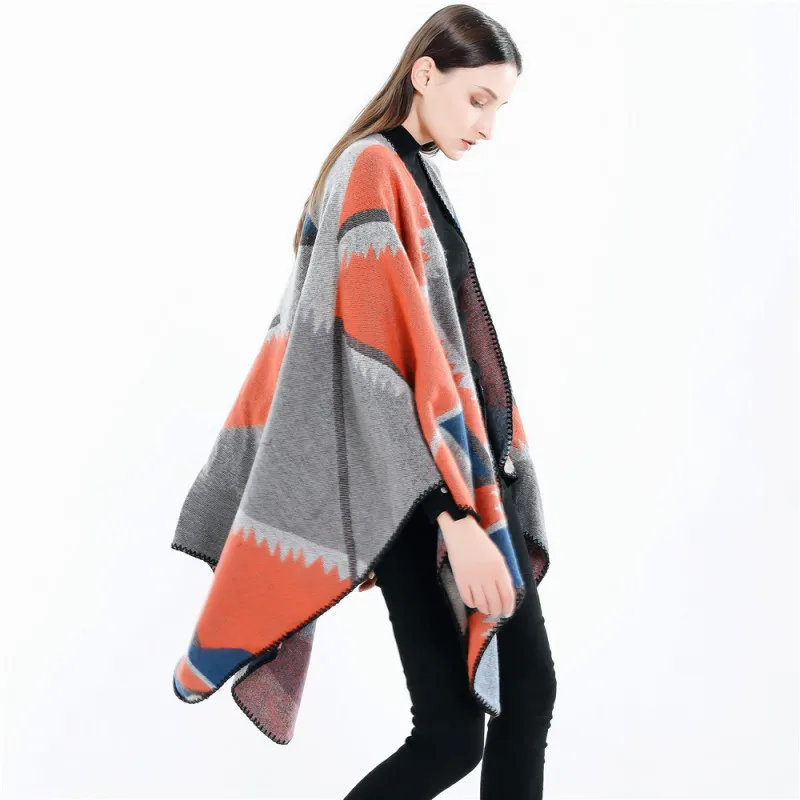 

New Women Warm Scarf Patchwork Plaid Poncho Cape Poncho Blanket Cloak Wrap Shawl