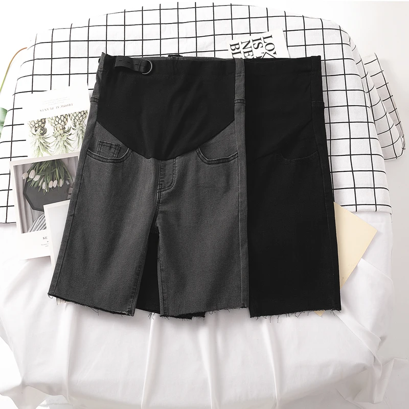 

1096# Summer Thin Stretch Denim Maternity Skinny Short Jeans Elastic Waist Belly Pencil Shorts for Pregnant Women Half Pants