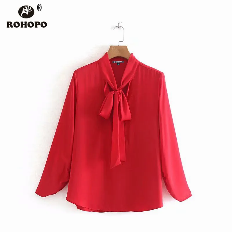 ROHOPO/красная блузка с воротником-бабочкой и длинными рукавами Осенняя шикарная