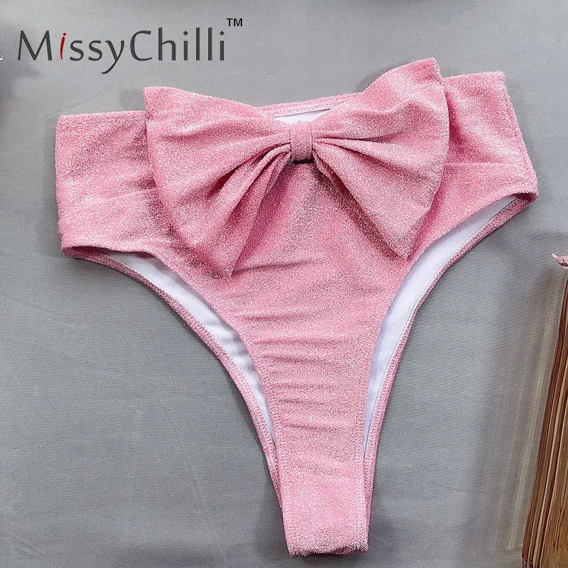 Бикини с люрексом MissyChilli и бантом купальник открытыми плечами женское бикини