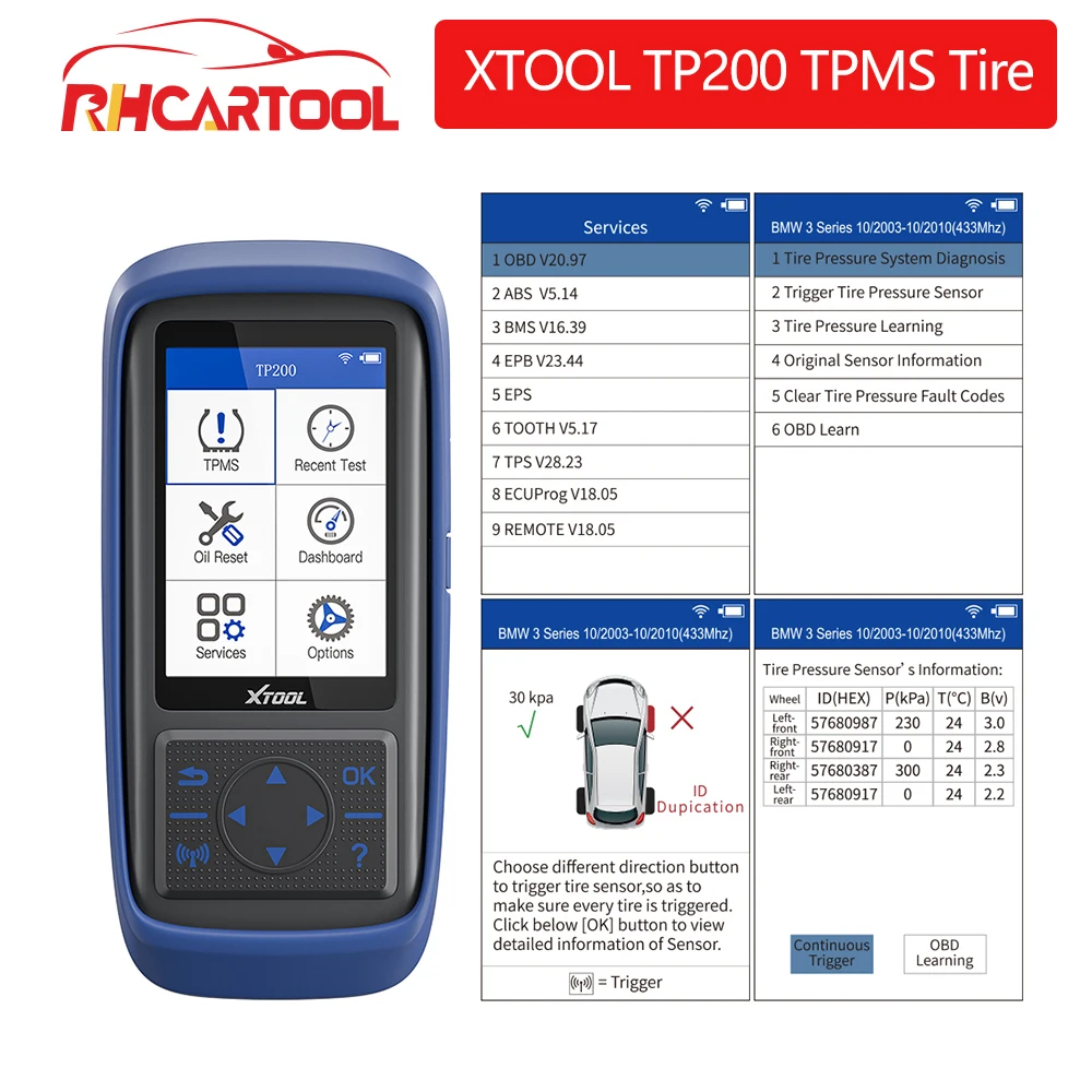 2010 XTOOL TP200 TPMS датчик давления в шинах OBD диагностический инструмент чтение записи
