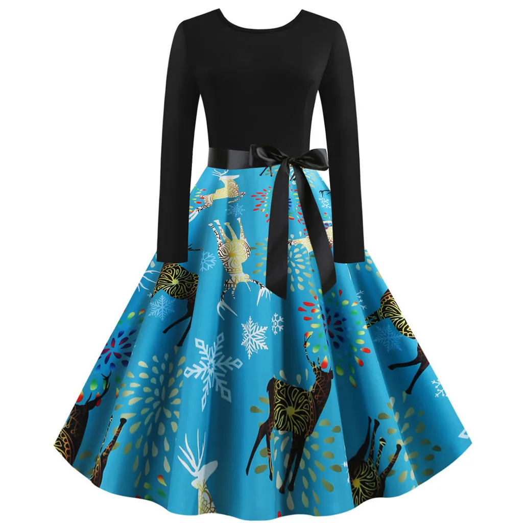 JAYCOSIN винтажное платье А-силуэта Женское зимнее рождественское миди с круглым