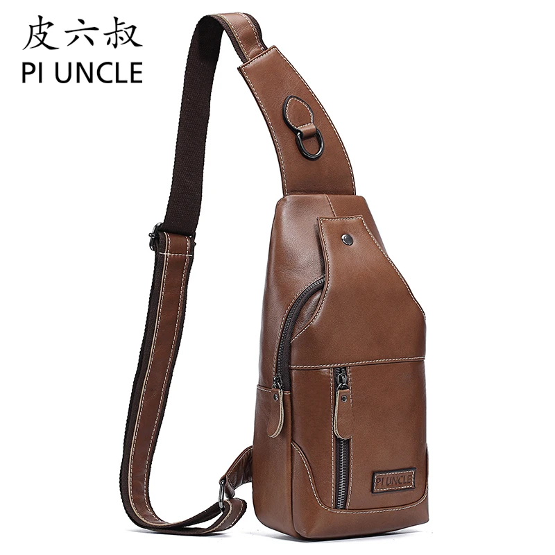 Брендовая нагрудная Сумка слинг из натуральной кожи для мужчин мессенджер через