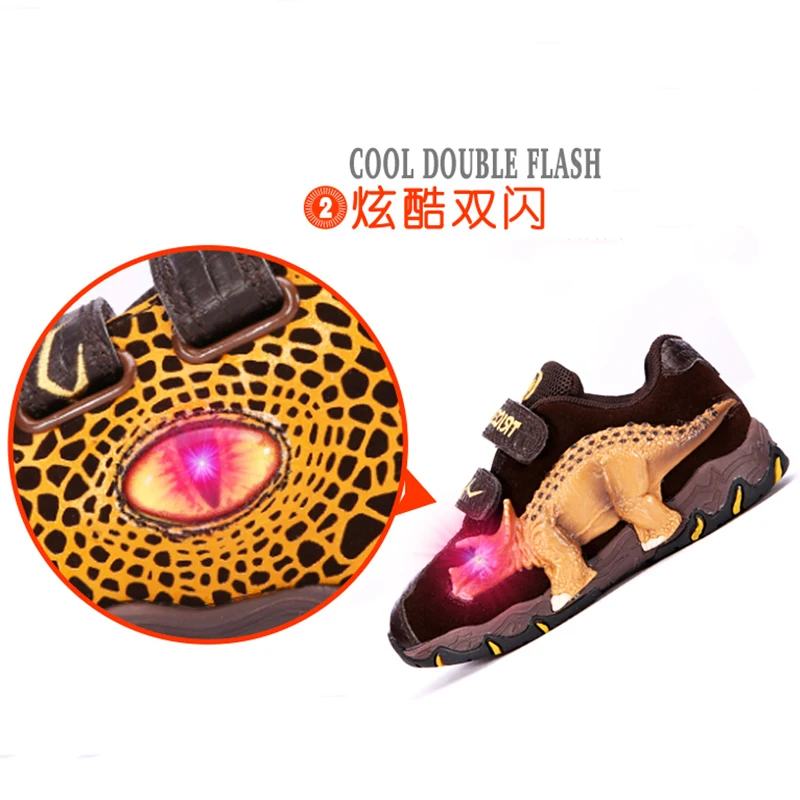 Dinoskulls/детская обувь для мальчиков Светящиеся кроссовки с динозавром Сезон осень