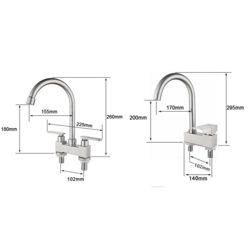Смеситель для раковины с двумя отверстиями из нержавеющей стали G1/2 304 смеситель