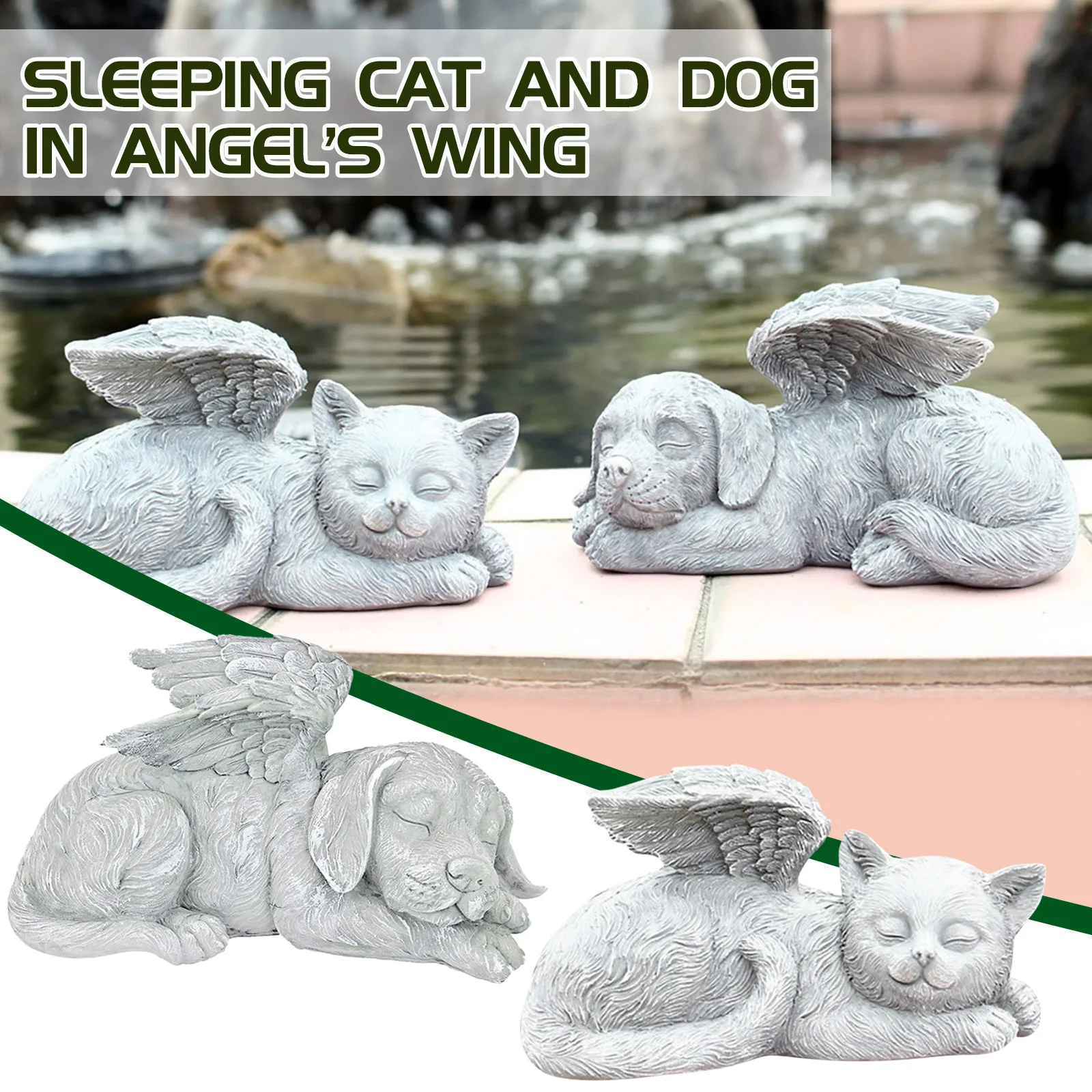 

Sleeping Dog In Angel's Wing Figurines Outdoor Garden Ornament Resin Craft Yard Statue Ornaments Home Decoration Accessories