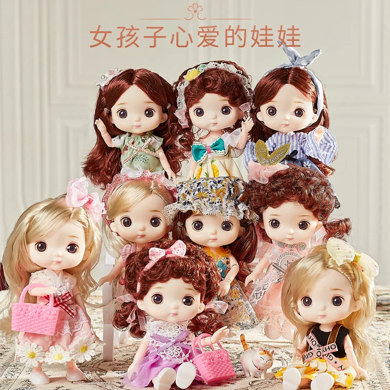 

17cm Big Head Cute Doll 3D Eyes Bjd Dolls with Dress