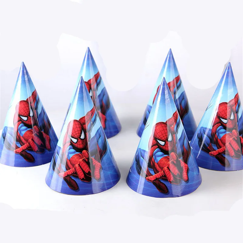6PCS Hat Вечерние украшения «Человек-паук» для дня рождения, детский душ, детские праздничные тарелки, одноразовые вечерние столовые приборы - Цвет: 6PCS Hat