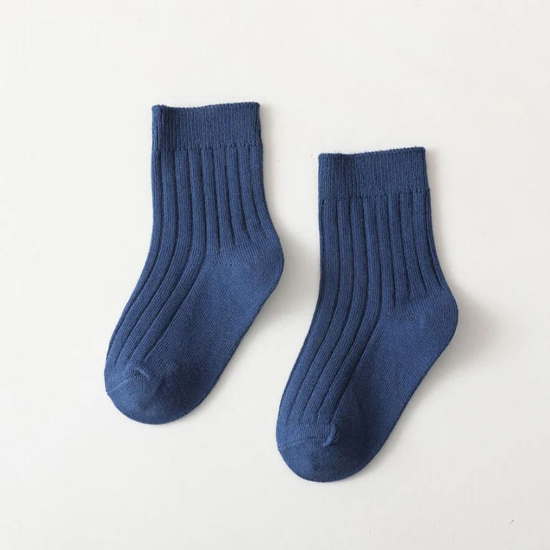 Calcetines de algod&oacute;n para ni&ntilde;os de 0 a 7 a&ntilde;os, calcet&iacute;n escolar a rayas, tobillero, Color s&oacute;lido-5
