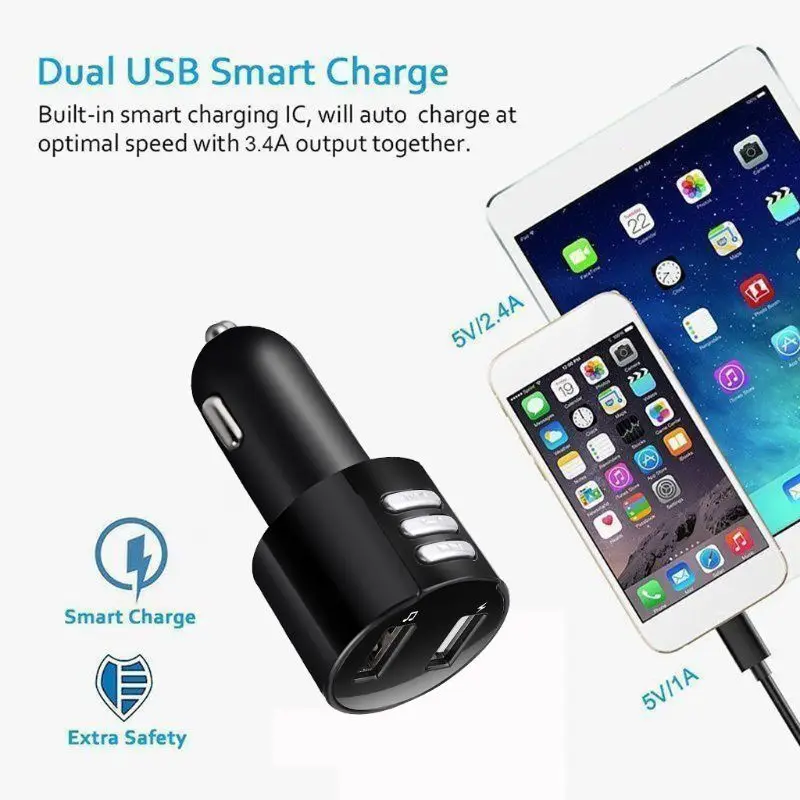 

Handsfree Bluetooth 4.2 FM Transmitter Modulator Car Charger 3.1A Dual USB E7CA