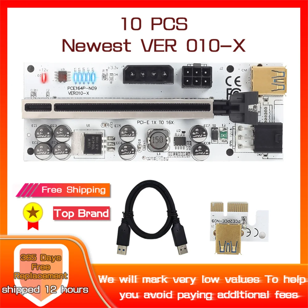 

10pcs Riser VER010 USB 3.0 PCI-E Riser VER010-X Express Cable Riser For Video Card X16 Extender PCI-E Riser Card For Mining