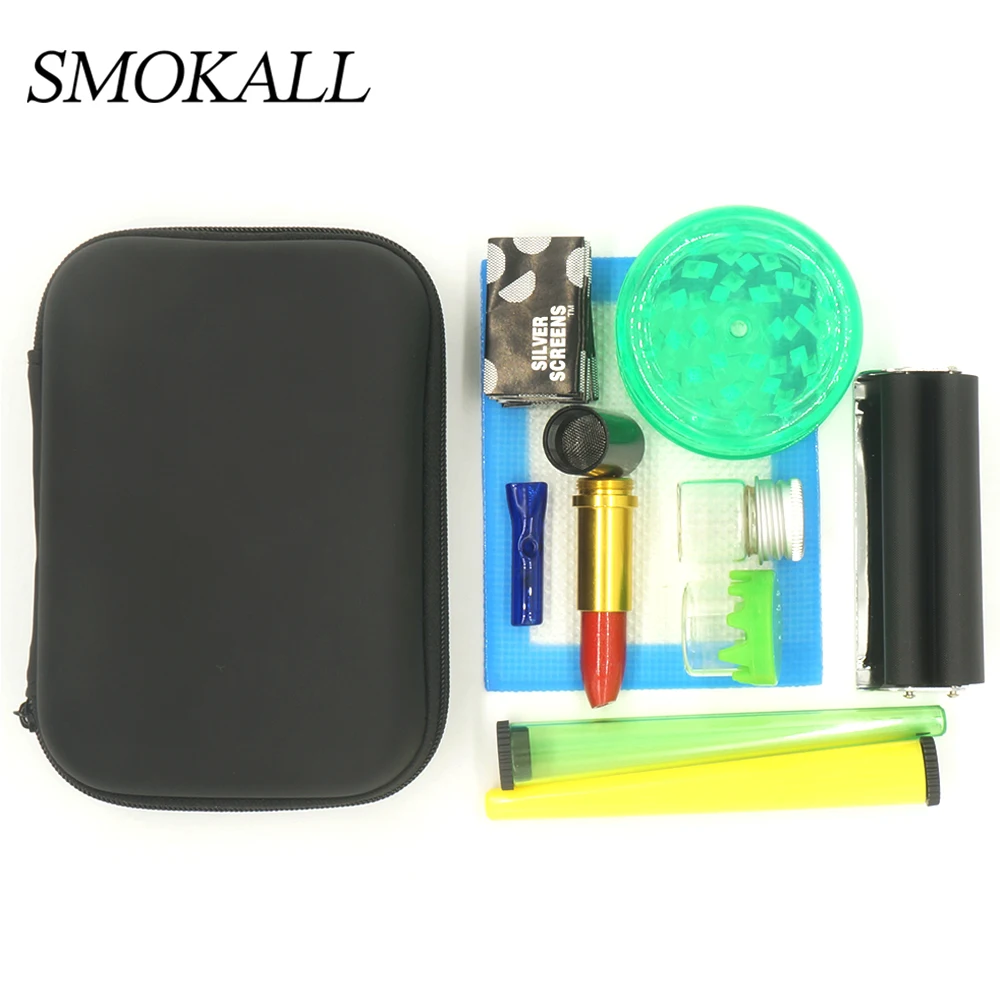 1Set Tobacco Kit Metal Pipe Plastic Spices Crusher Grinder Rolling Machine Glass Bottle Rolling Paper Tube Smoking Accessories images - 6