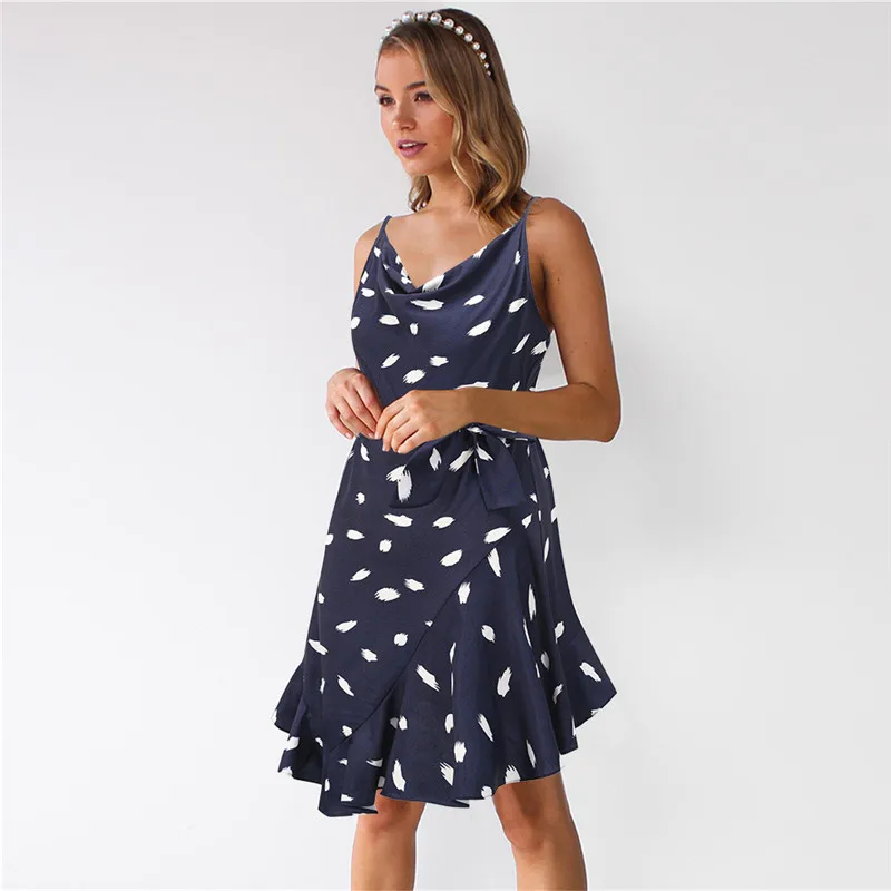 

Ladies New Slim Sexy Printed Sling Short Dress Women's Fashion Sleeveless Lace Up Mini 2021 Summer Dresses For All Match