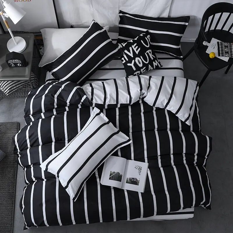 

3/4 pcs Black and White Stripe Bedding Sets Quilt Cover & Bed Sheet & Pillowcase for Home Decoration