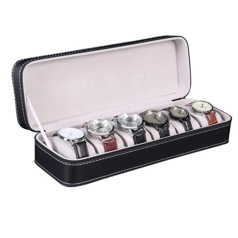 Кожаный чехол для часов на молнии 6 позиций | Наручные часы