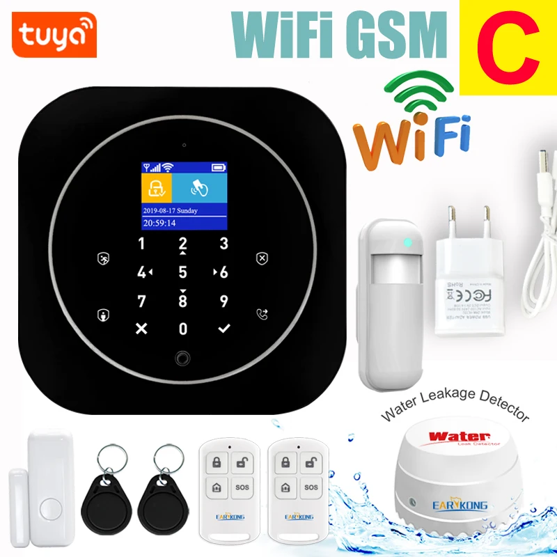 C Wifi GSM система домашней сигнализации IOS Android Tuya приложение RFID lcd сенсорная клавиатура 433 МГц беспроводной датчик комплект сигнализации 11 языков для переключения - Цвет: C