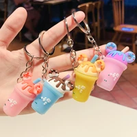 cartoon cute donut keychain milk tea cup pvc key ring charm bag car pendant key chain for women men kids accessories