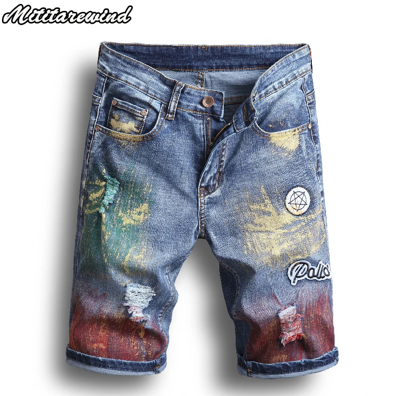 2021 новые летние джинсовые шорты Мужская модная уличная одежда лоскутное краски