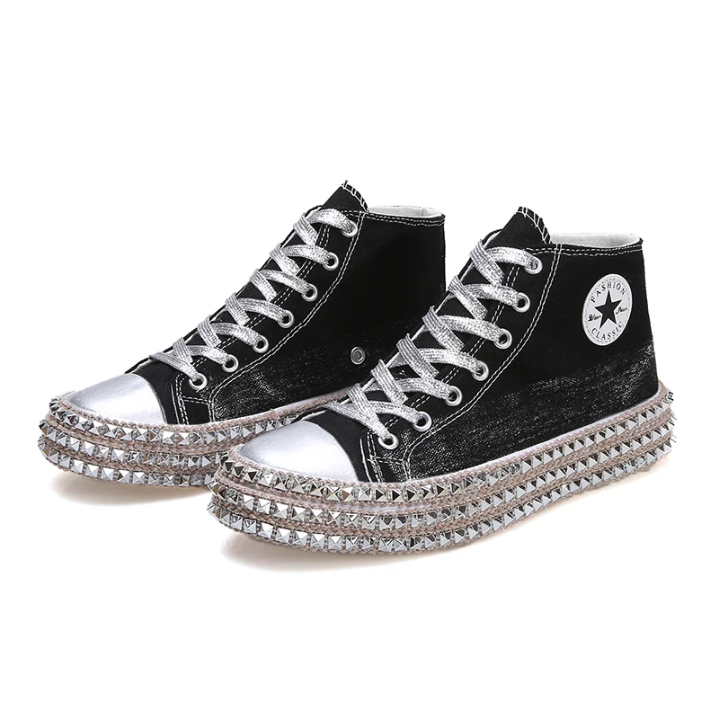 Обувь Женская парусиновая с блестками на толстой подошве|Обувь без каблука| |