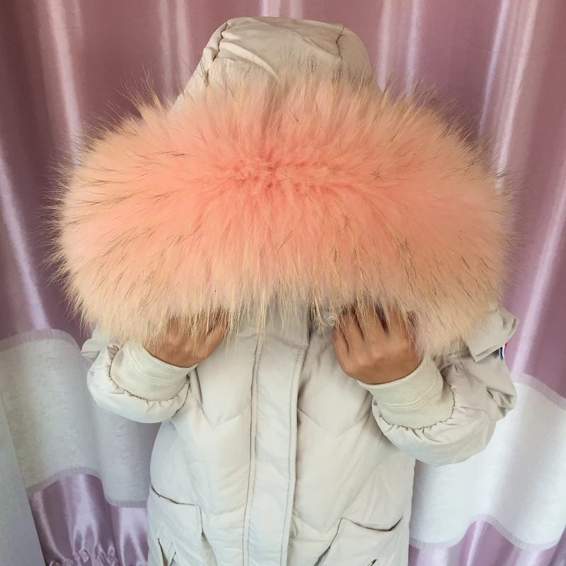 Pink Новинка, зимнее пальто с воротником из меха лисы, меховое пальто с воротником из меха енота, женское роскошное пальто с меховым воротником, модный брендовый женский шарф - Цвет: Pink