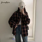 JuneRain Женская Весенняя уличная блузка Рубашки винтажная клетчатая фланелевая рубашка бойфренда туника для женщин повседневные корейские Топы