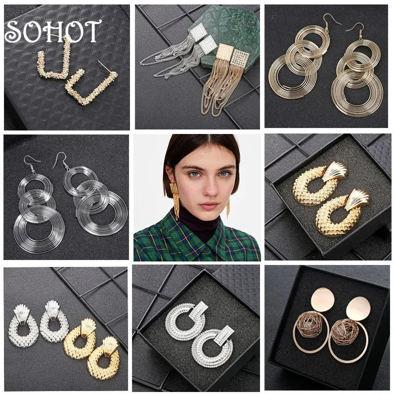 Женские Геометрические серьги SOHOT большие серьги-подвески в виде кисточки из