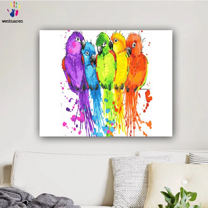 

DIY colorings pictures by numbers with colors Five colors of birds picture drawing painting by numbers framed Home
