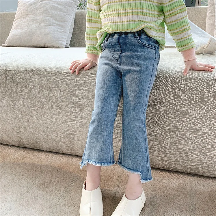 

Toddler Girls Jeans 2021 Spring New Child Fashion Flare Pants Elastic Waist Solid Slim Denim Pants for Baby Girl