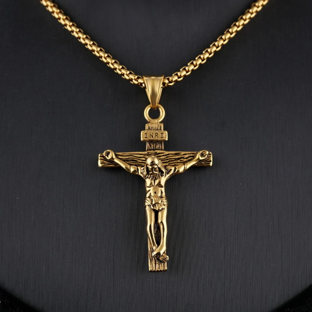 

Men's Stainless Steel Jesus Christ Crucifix Cross Religious Pendant Necklace Unisex, 24" with Chain, Back Side Men Jewelry