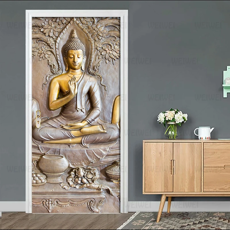 

Golden Statue 3D Door StickerPVC Self-adhesive Waterproof Detachable Poster Wallpaper Living Room Bedroom Door Decor Decal Mural