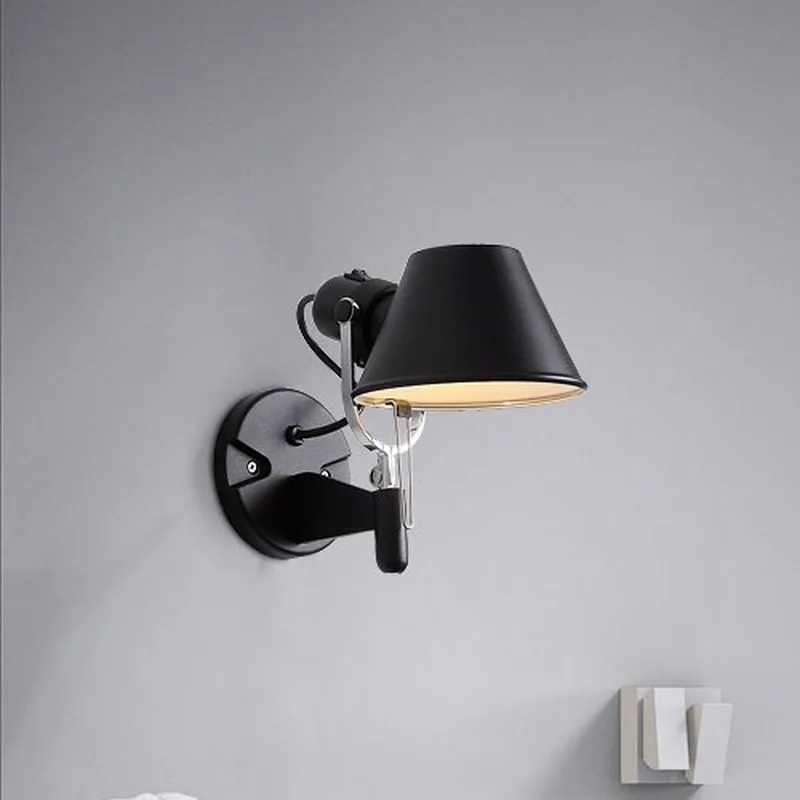

American Industrial Wall Light Black Silver Rotatable Long Arm Wall Lamp with Switch for Bedside Study Office Living Room WJ10