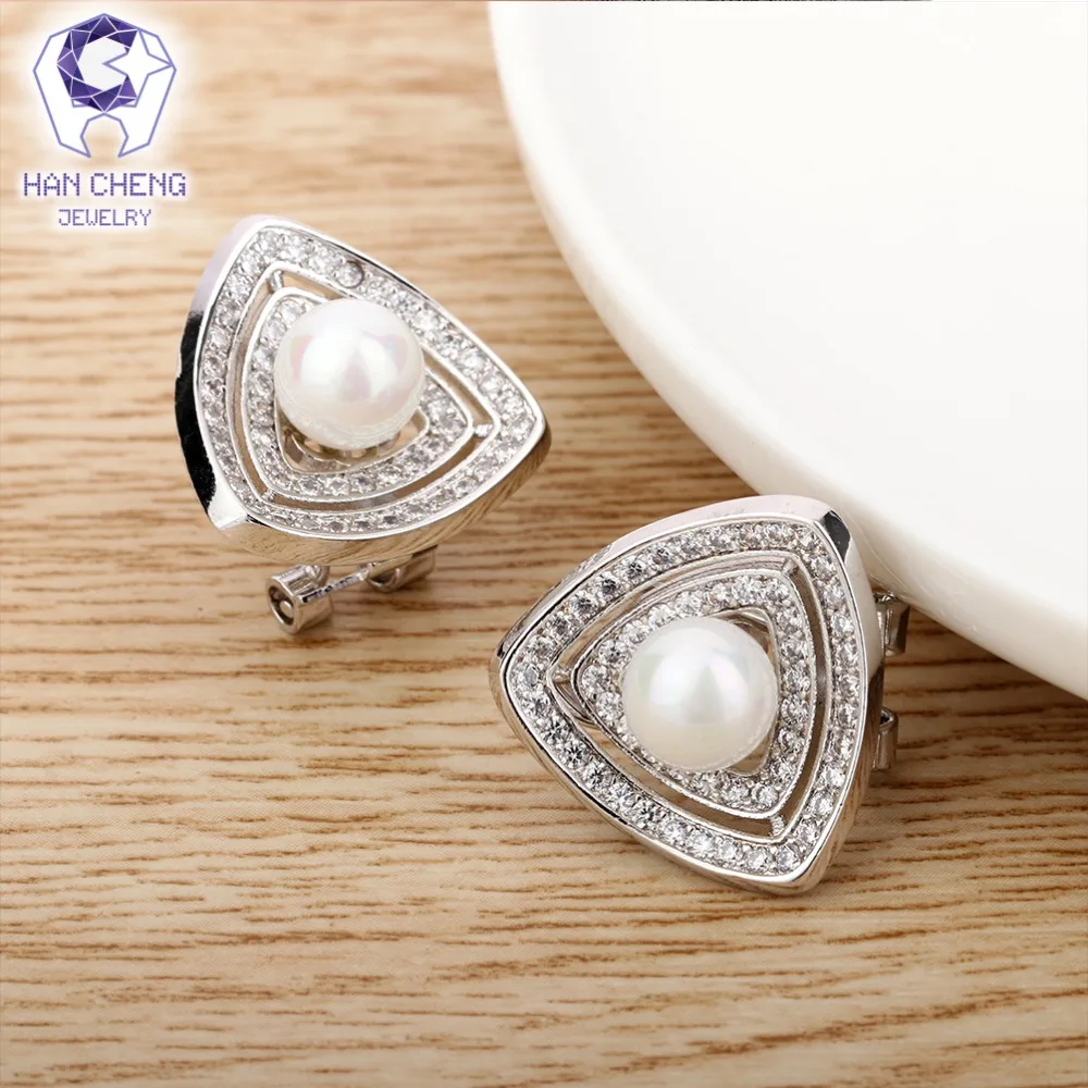 Женские Треугольные жемчужные серьги HanCheng медные серьги-гвоздики с цирконом