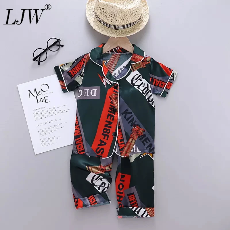 

2021 Kids pajamas Boys&girls sets Short-sleeved trousers ice silk printing summer home wear pajamas sets for Girl clothes sets