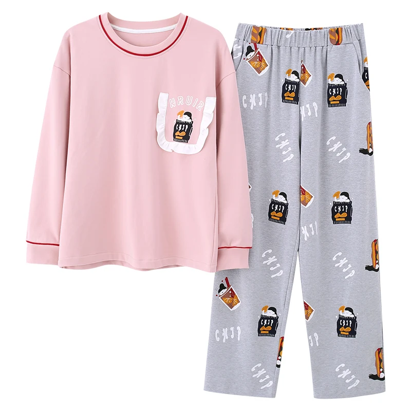 Пижамные комплекты для женщин осенний пижамный комплект с круглым вырезом