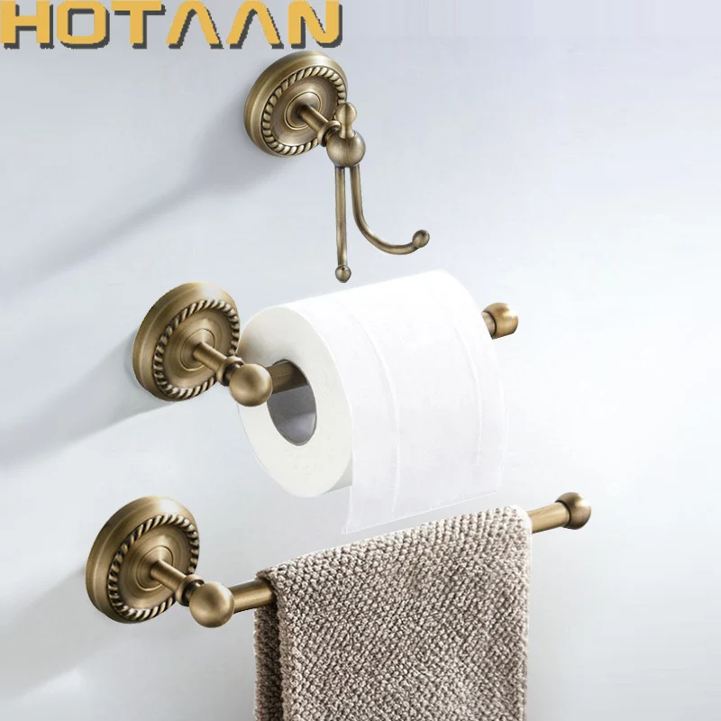 Juego de accesorios de baño de bronce, soporte de papel higiénico de latón antiguo montado en la pared, anillo de toalla, bata, gancho, conjunto de accesorios de baño