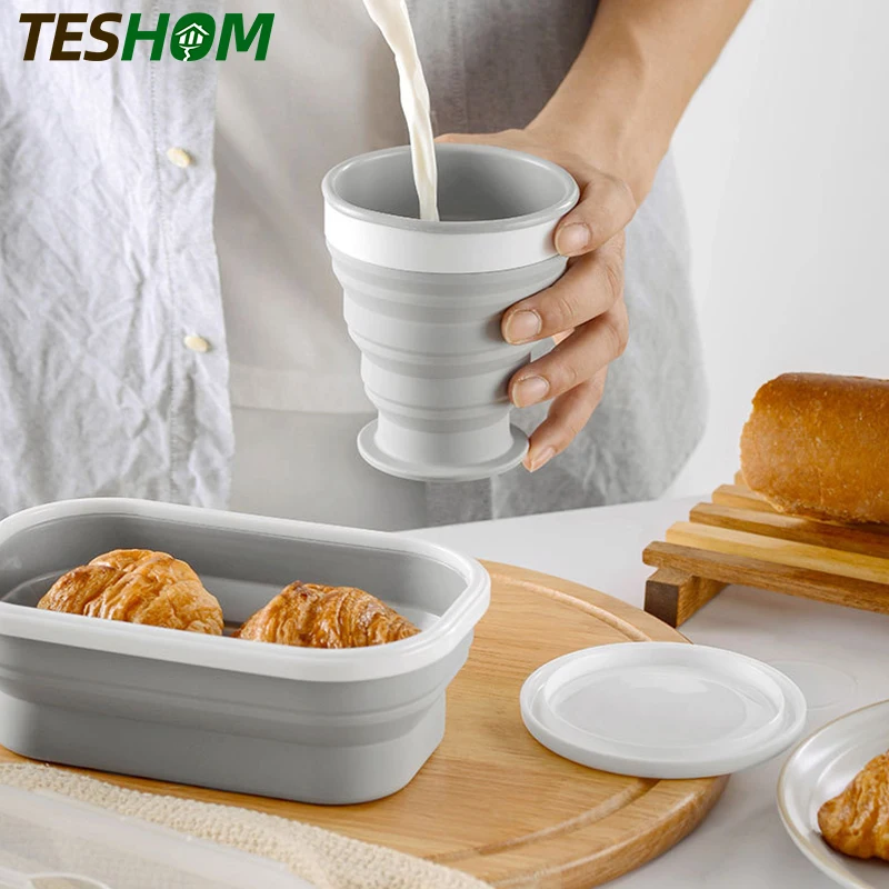 2 шт./компл. Силиконовый складной переносной коробка для ланча чашки круглая