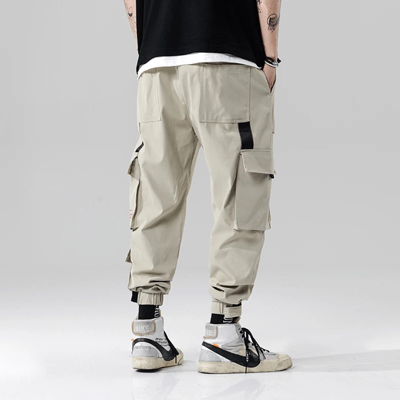 

2019 Hot High Quality Street Fashion Men's Cargo Style Jogger Harem Pants Casual Autumn Male Ribbon Printed Full Length Trousers